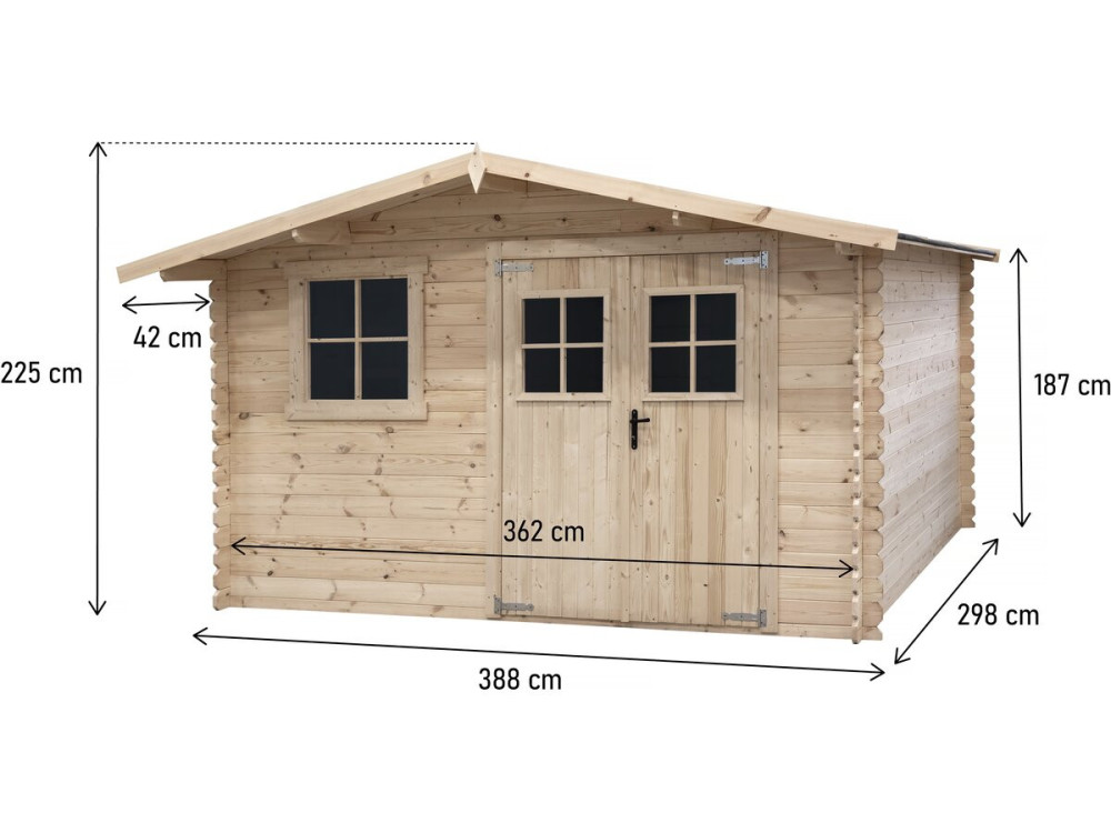 Casetta da giardino in legno "Oz" da 14 m² - 388 x 298 x 225 cm - 28 mm