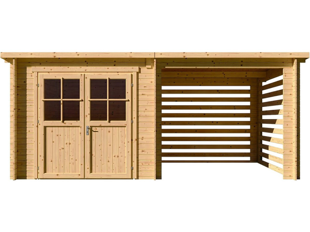 Casetta da giardino in legno con tettoia "Aureval" - 11m² - 2,24 x 5,01 x 2,07 m - 28 mm