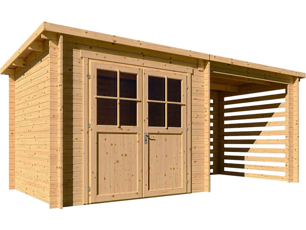 Casetta da giardino in legno con tettoia "Aureval" - 11m² - 2,24 x 5,01 x 2,07 m - 28 mm