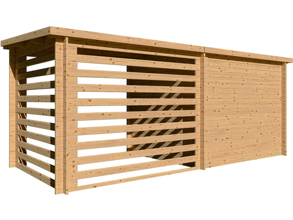 Casetta da giardino in legno con tettoia "Aureval" - 11m² - 2,24 x 5,01 x 2,07 m - 28 mm