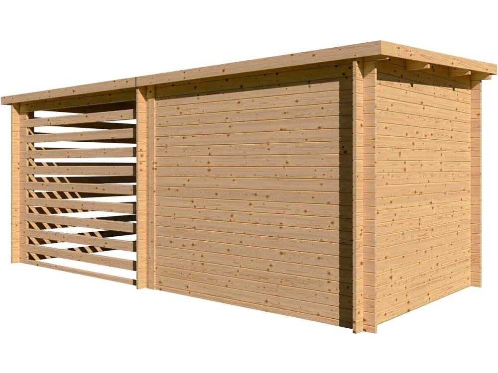 Casetta da giardino in legno con tettoia "Aureval" - 11m² - 2,24 x 5,01 x 2,07 m - 28 mm