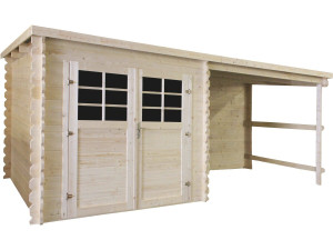 Casetta da giardino in legno "Montval" con tenda da sole - 14 m² - 28 mm