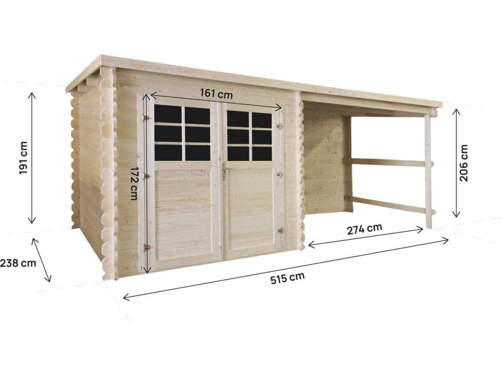 Casetta da giardino in legno "Montval" con tenda da sole - 14 m² - 28 mm