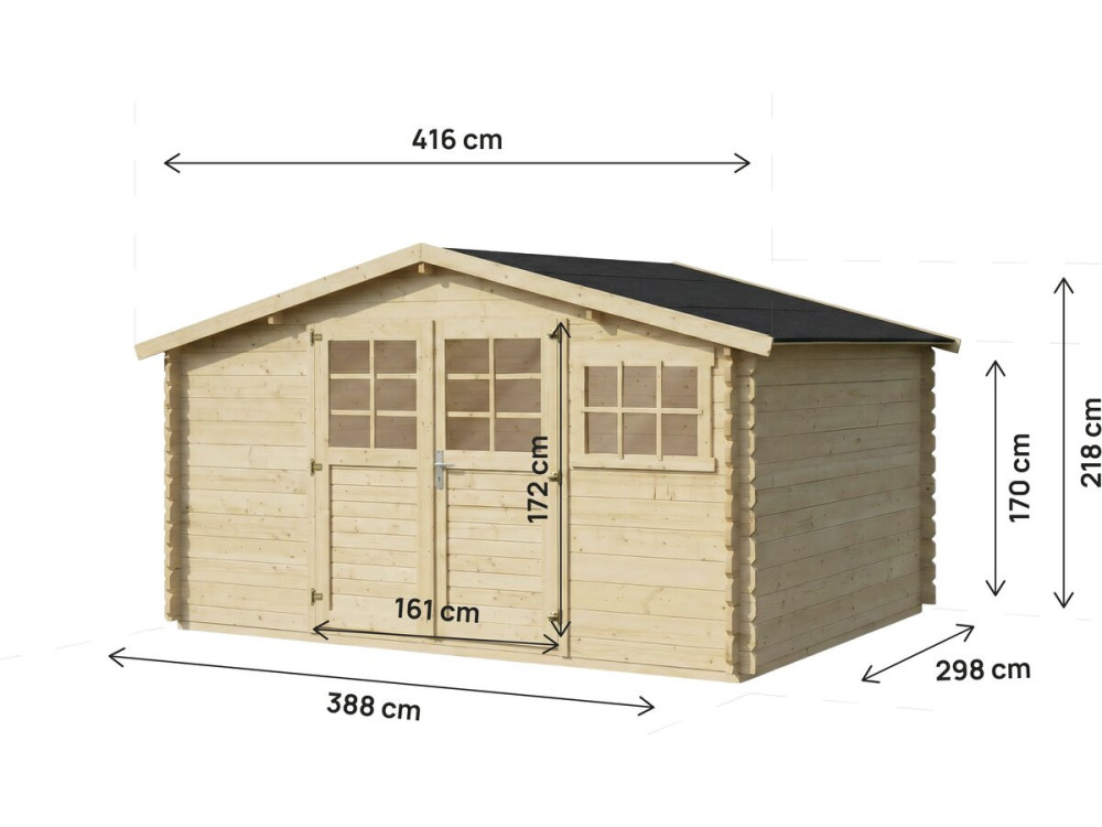 Casetta da giardino in legno "Clairval" - 416 x 301 x 218 cm - 12,53 m² - 28 mm