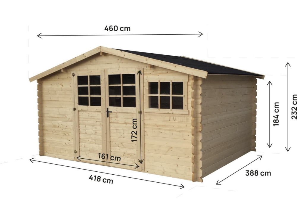 Casetta da giardino in legno "Rocval" - 456 x 425 x 232 cm - 19,42 m² - 28 mm