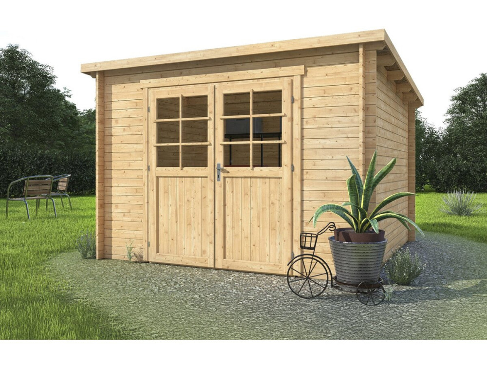 Casetta da giardino in legno "Rowan" a una falda - 9,5 m² - 28 mm - Beige
