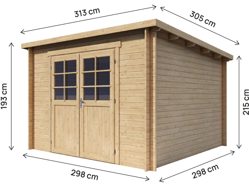 Casetta da giardino in legno "Rowan" a una falda - 9,5 m² - 28 mm - Beige