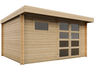 Casetta da giardino in legno "Oak" con tetto piatto - 13,1 m² - 28 mm - Beige