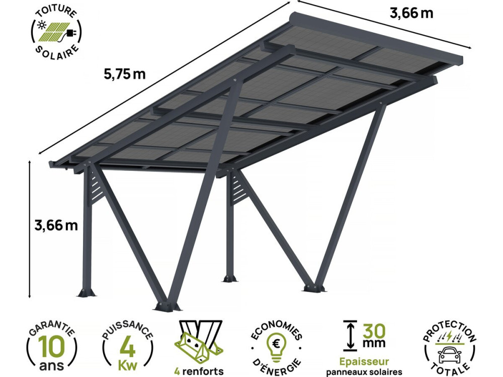 Ombrellone per posto auto coperto solare con pannelli fotovoltaici - 366 x 575 x 366 cm - Grigio - 4,1 kW