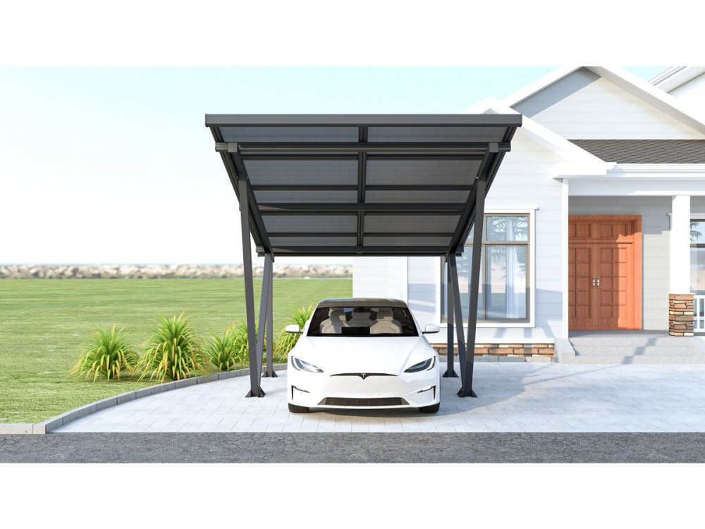 Ombrellone per posto auto coperto solare con pannelli fotovoltaici - 366 x 575 x 366 cm - Grigio - 4,1 kW