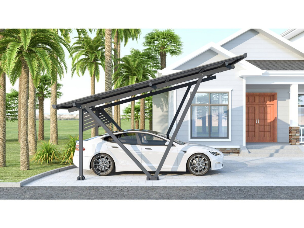 Ombrellone per posto auto coperto solare con pannelli fotovoltaici - 366 x 575 x 366 cm - Grigio - 4,1 kW