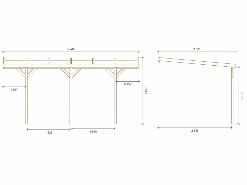Tettoia per rimessa auto " Paco 1" - 15.30 m² - 3.00 x 5.24 x 2.19/2.57 m