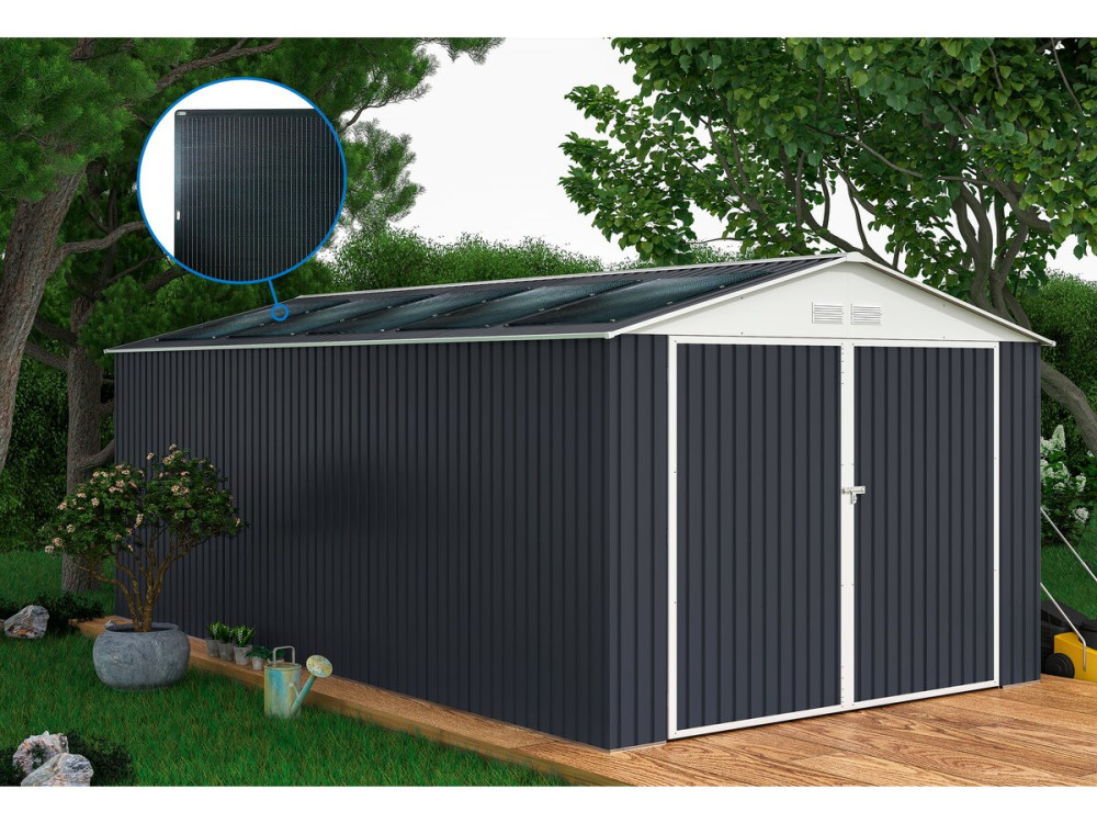 Garage in metallo "Houston" - da 15,36 m² Con pannello solare - Antracite