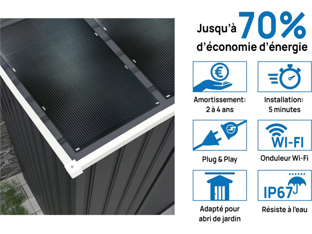 Garage in metallo "Houston" - da 15,36 m² Con pannello solare - Antracite
