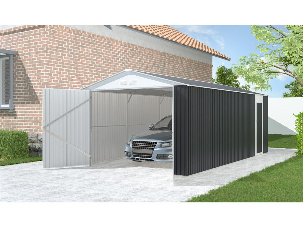 Garage in metallo "Houston" - 18,56 m² con grondaia - Antracite