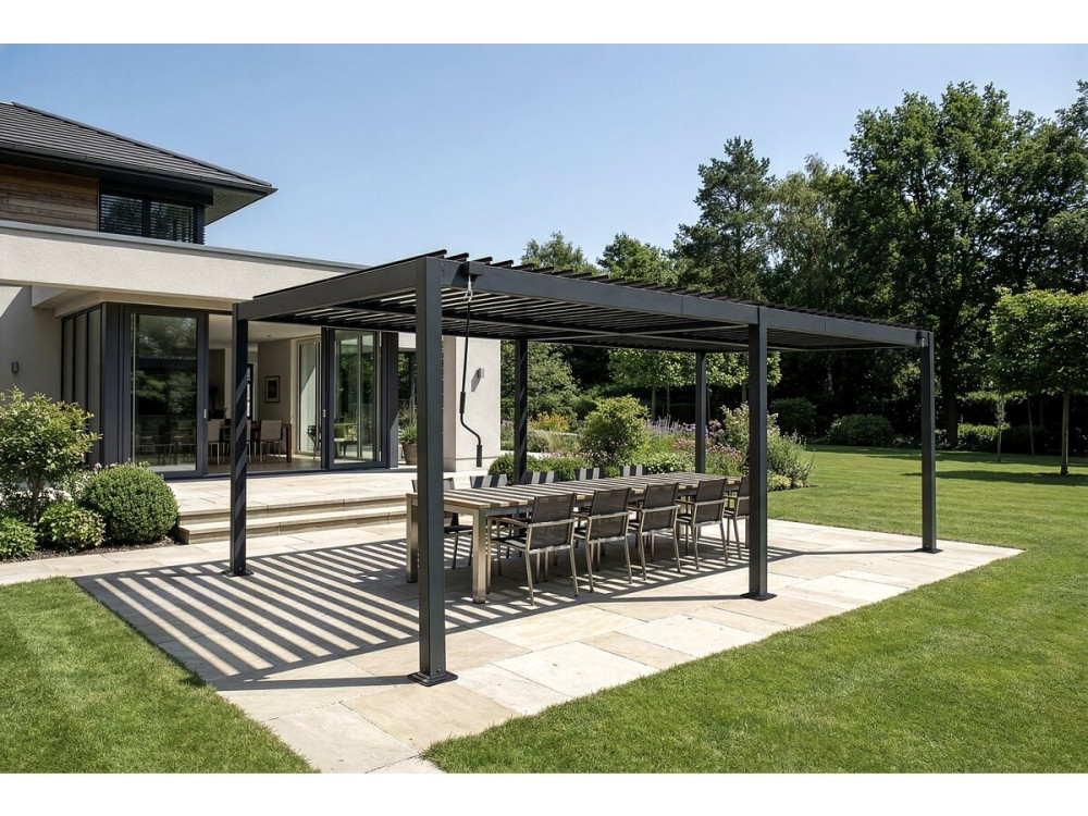 Pergola bioclimatica autoportante Kensington in alluminio - 3 x 6 m - Grigio