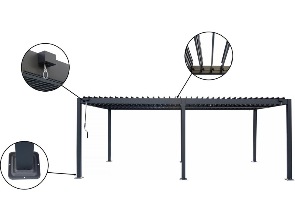 Pergola bioclimatica autoportante Kensington in alluminio - 3 x 6 m - Grigio