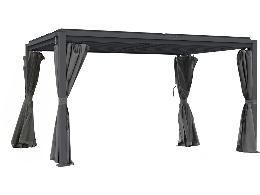 Pergola bioclimatica "Howard" con tenda e zanzariera - 3 x 4 m - Grigio