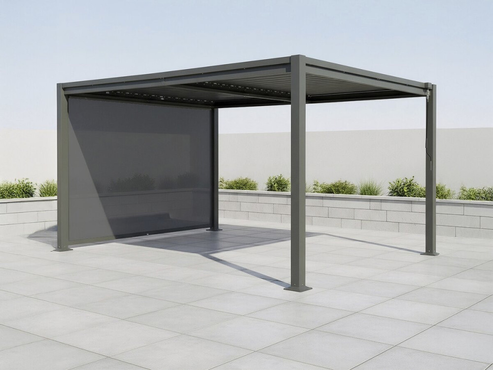Pergola bioclimatica "Howard" con tenda in acciaio zincato - 3 x 4 m - Grigio