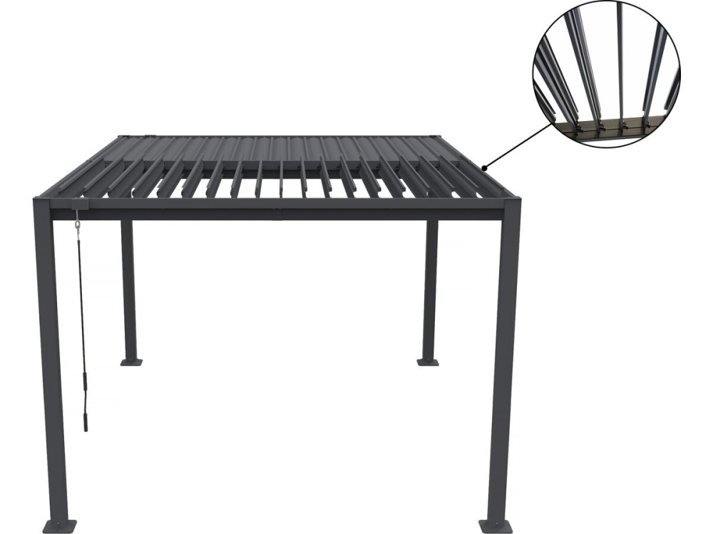 Pergola bioclimatica "Howard" con tenda in acciaio zincato - 3 x 4 m - Grigio