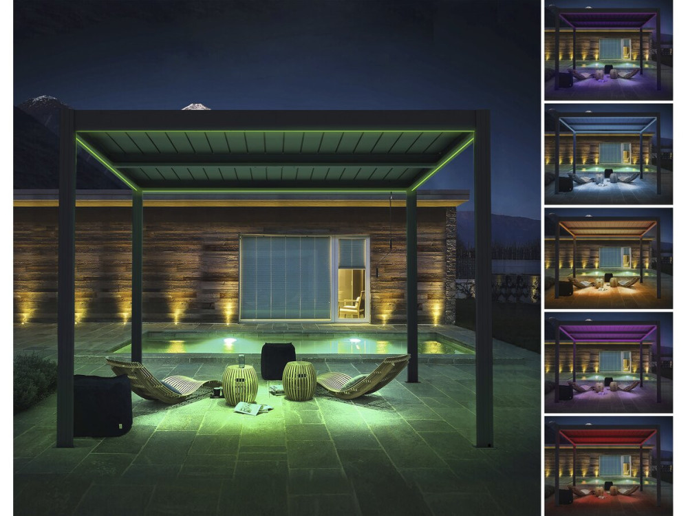 Pergola bioclimatica "Windsor premium" con led e tenda in alluminio - 3 x 4 m - Grigio