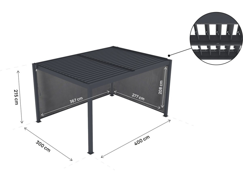Pergola bioclimatica "Windsor premium" con led e 2 tende in alluminio - 3 x 4 m - Grigio