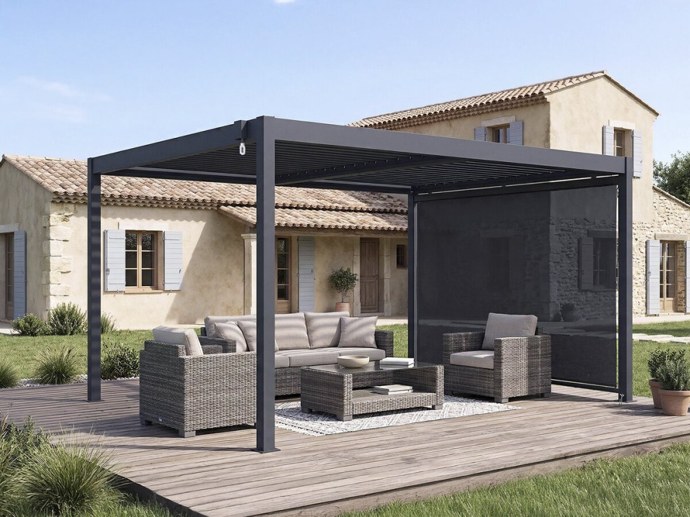 Pergola bioclimatica "Windsor" con tenda in alluminio - 3 x 4 m - Grigio