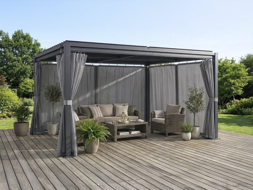 Tenda "Howard" + zanzariera per pergola bioclimatica - 3 x 4 m - Grigio