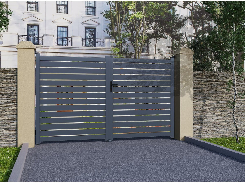 Cancello in alluminio semi-traforato "Julien" - 300 x 140 cm - Grigio