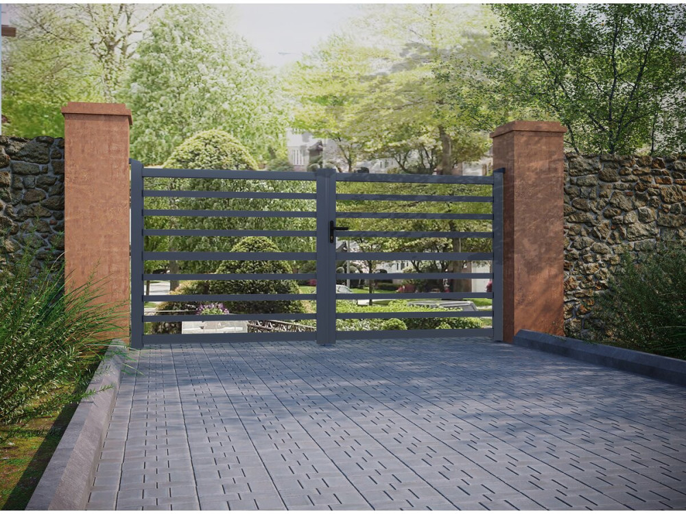 Cancello in alluminio traforato "Martin" - 340 x 180 cm - Grigio