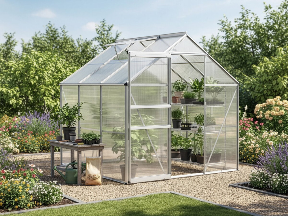 Serra da giardino in policarbonato 190 x 190 x 195 cm "Basilic" - 3,61 m² - Grigio