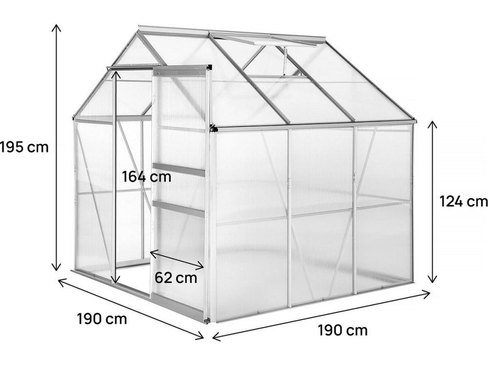 Serra da giardino in policarbonato 190 x 190 x 195 cm "Basilic" - 3,61 m² - Grigio