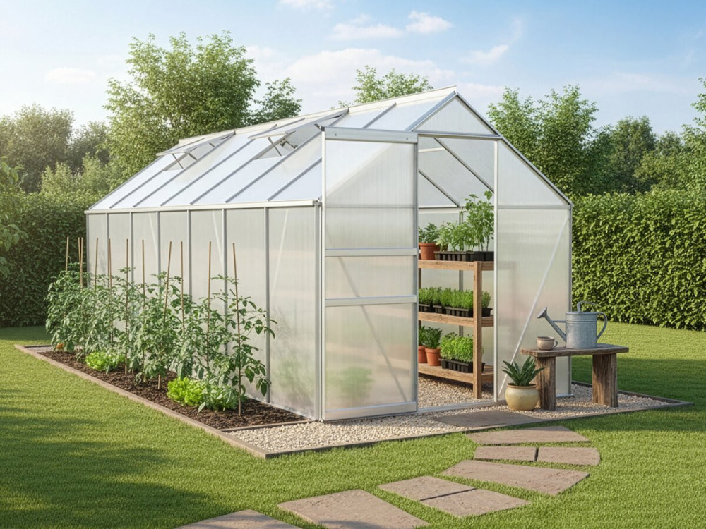 Serra da giardino in policarbonato 430 x 190 x 195 cm "Basilic" - 8,17 m² - Grigio