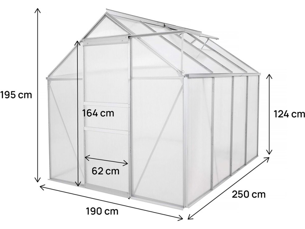 Serra da giardino in policarbonato 250 x 190 x 195 cm "Basilic" - 4,75 m² - Grigio