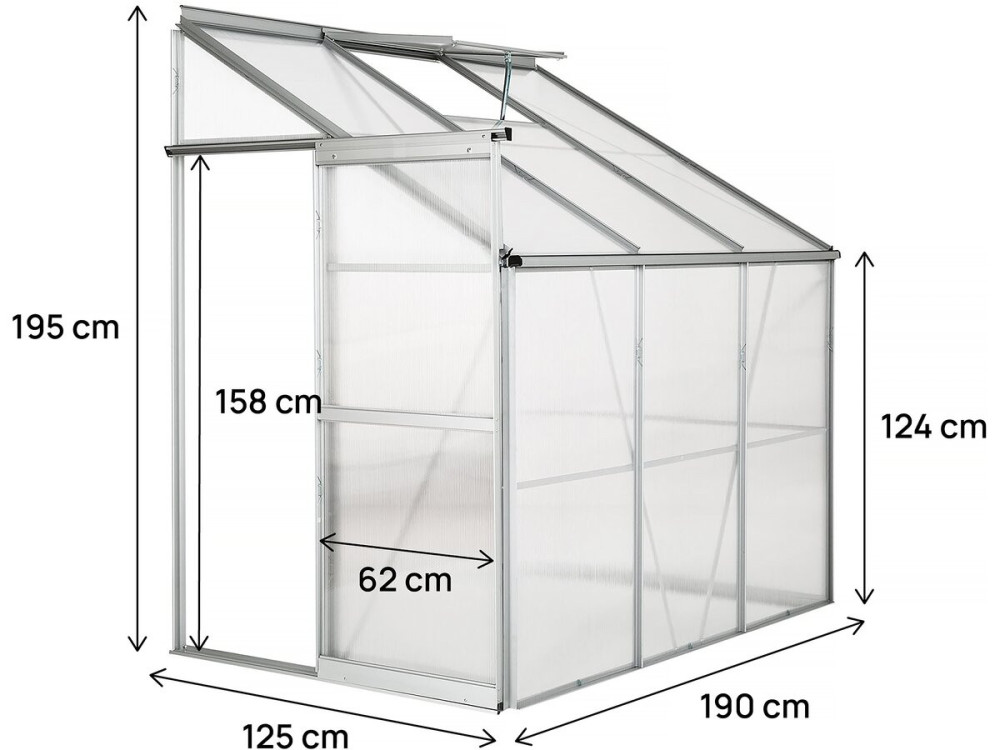 Serra addossata in policarbonato "Aneth" 190 x 125 x 195 cm - 2,37 m² - Francia