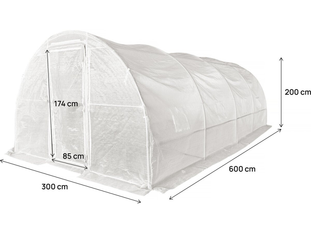 Serra a tunnel da giardino "Mimosa" con porta - 18 m² - 180 g - Bianco