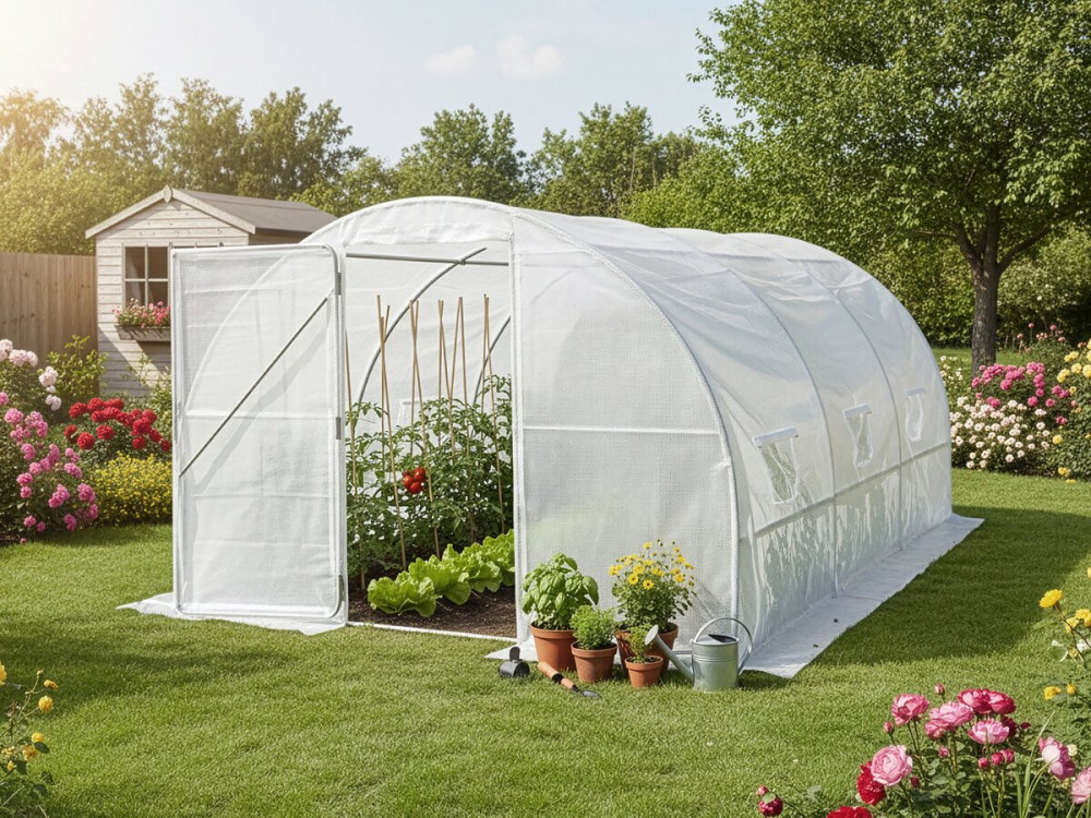Serra a tunnel da giardino "Mimosa" con porta - 12 m² - 180 g - Bianco
