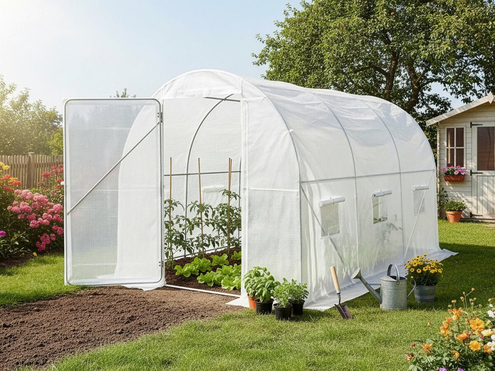 Serra a tunnel da giardino "Mimosa" con porta - 6 m² - 180 g - Bianco
