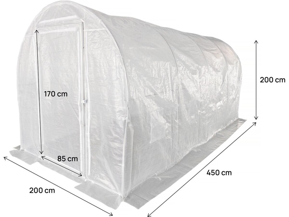 Serra a tunnel da giardino "Mimosa" con porta - 9 m² - 180 g - Bianco