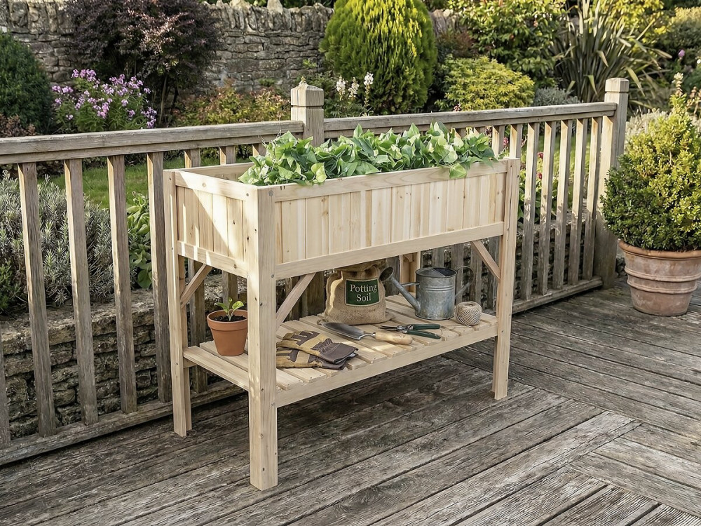 Orto quadrato in legno "Magnolia" su gambe - 115 x 57 x 90 cm - Beige