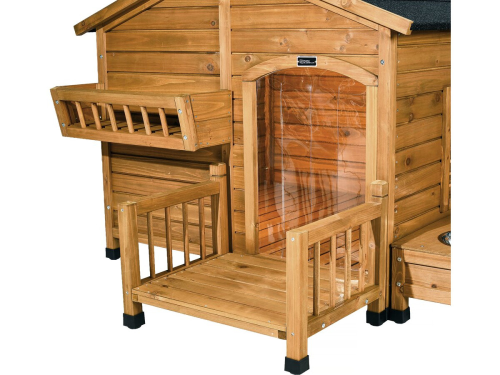 Casetta per cani in legno "Rusty" con mangiatoia e contenitore - 151 x 138 x 100 cm - Marrone