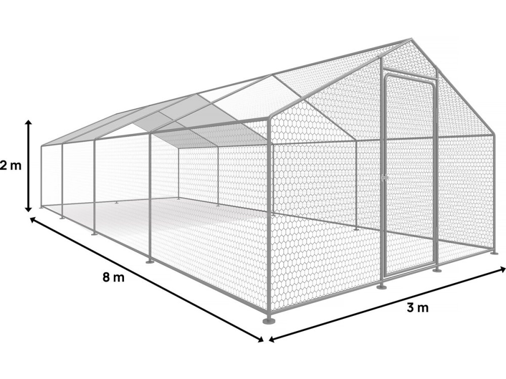 Recinto per galline 24 m² Rete metallica 8 x 3 x 2 M in acciaio zincato