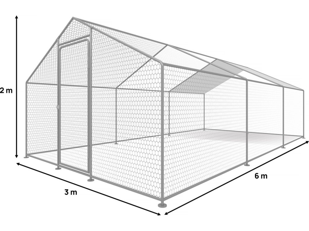 Recinto per polli 18 m² Rete metallica 6 x 3 x 2 M in acciaio zincato