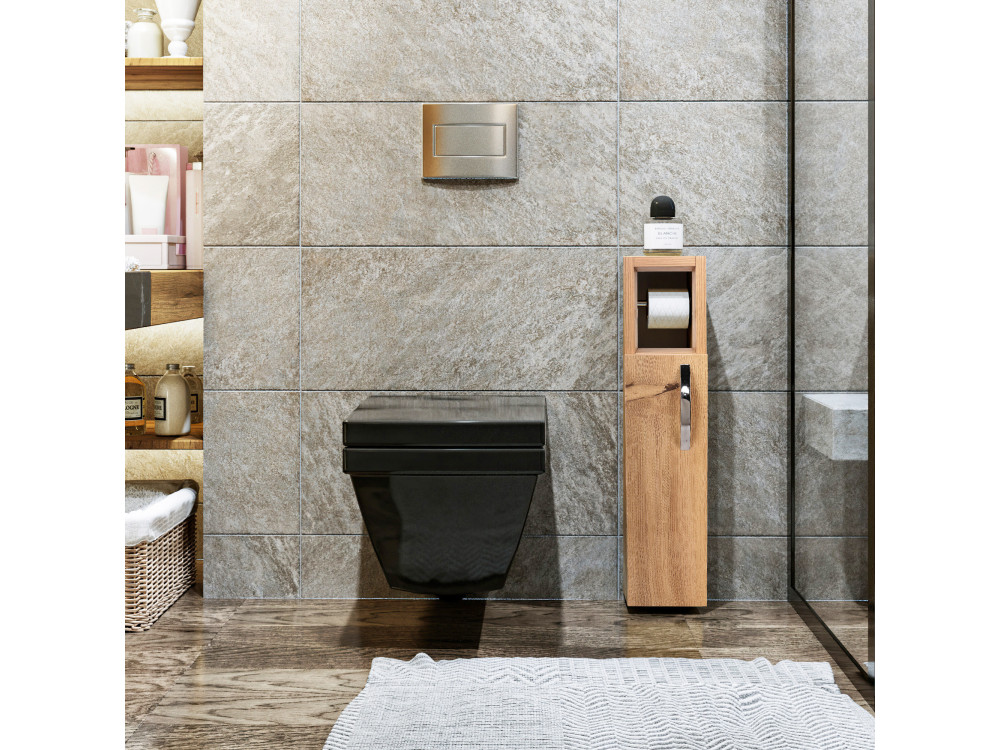 Portarotolo in legno "Star" - 15 x 12 x 65 cm - Marrone