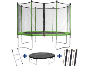 Trampolino tappeto elastico YOOPI -  Ø 4.25 m -  con rete + scala + telo + kit di ancoraggio
