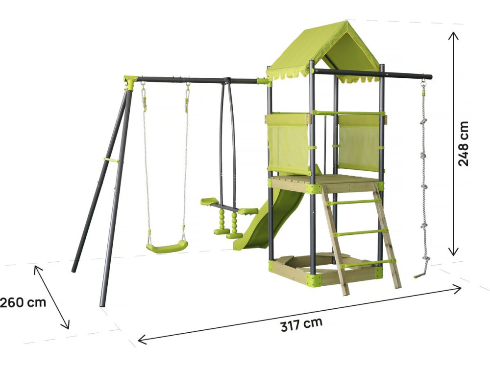 Struttura da gioco in metallo con scivolo e sabbiera "Sohane" - Verde