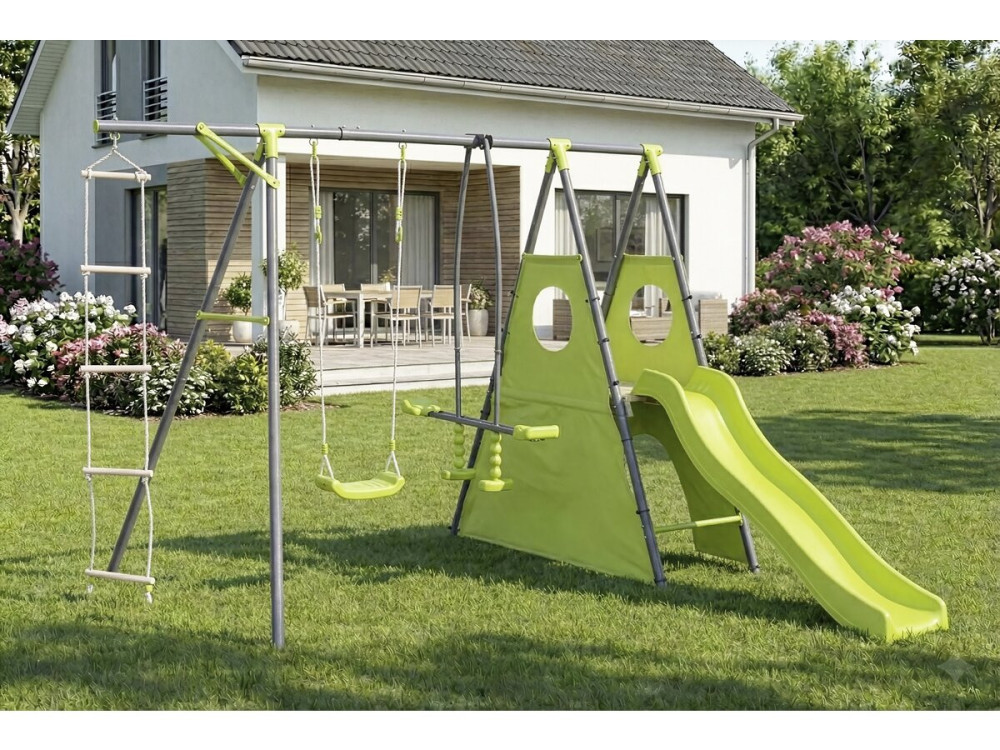Struttura di gioco in metallo "Dany" con scivolo - 5 apparecchi - Verde