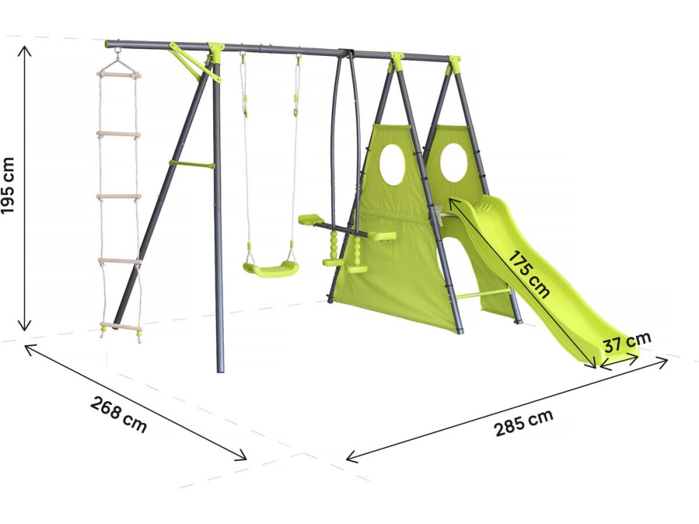Struttura di gioco in metallo "Dany" con scivolo - 5 apparecchi - Verde