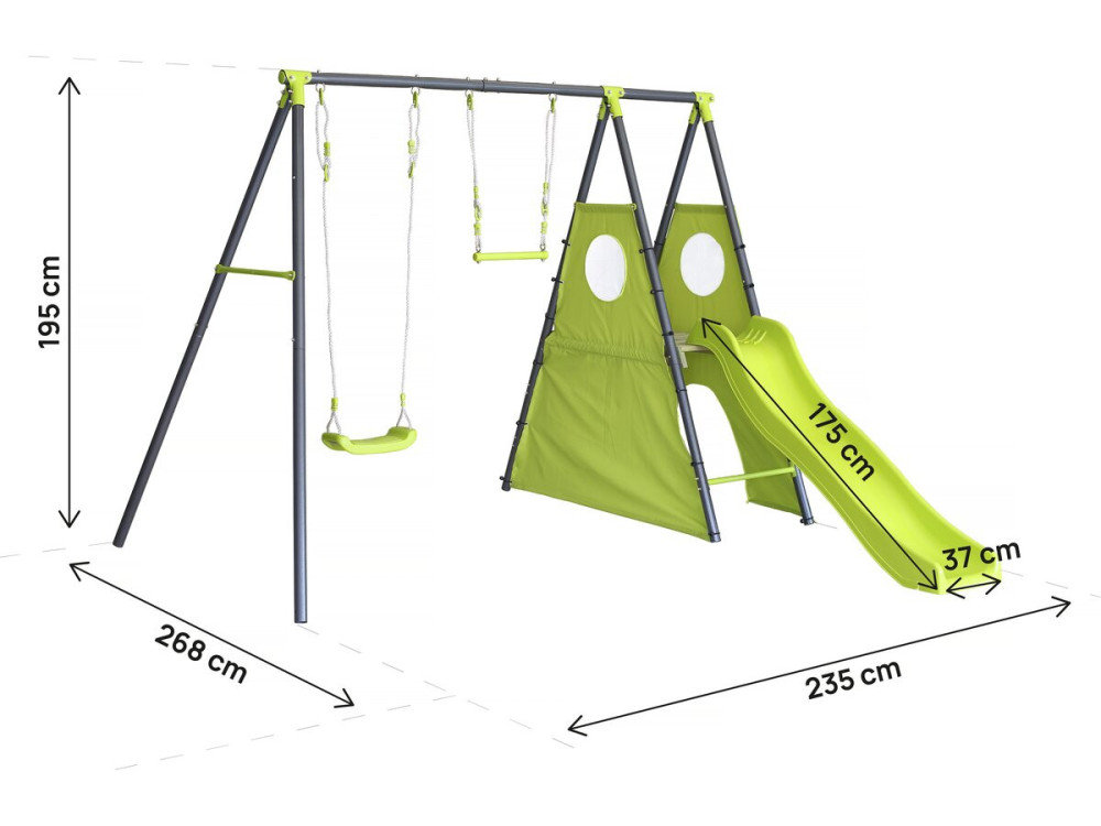 Struttura di gioco in metallo "Kylian" con scivolo - 4 apparecchi - Verde