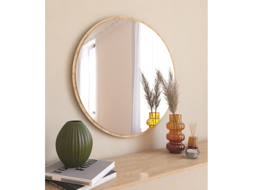 Specchio in legno "Ozze" - 60 x 60 cm - Beige